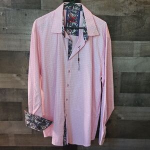 Sugar Men's Pink Button Down Shirt with Patterned Accents
